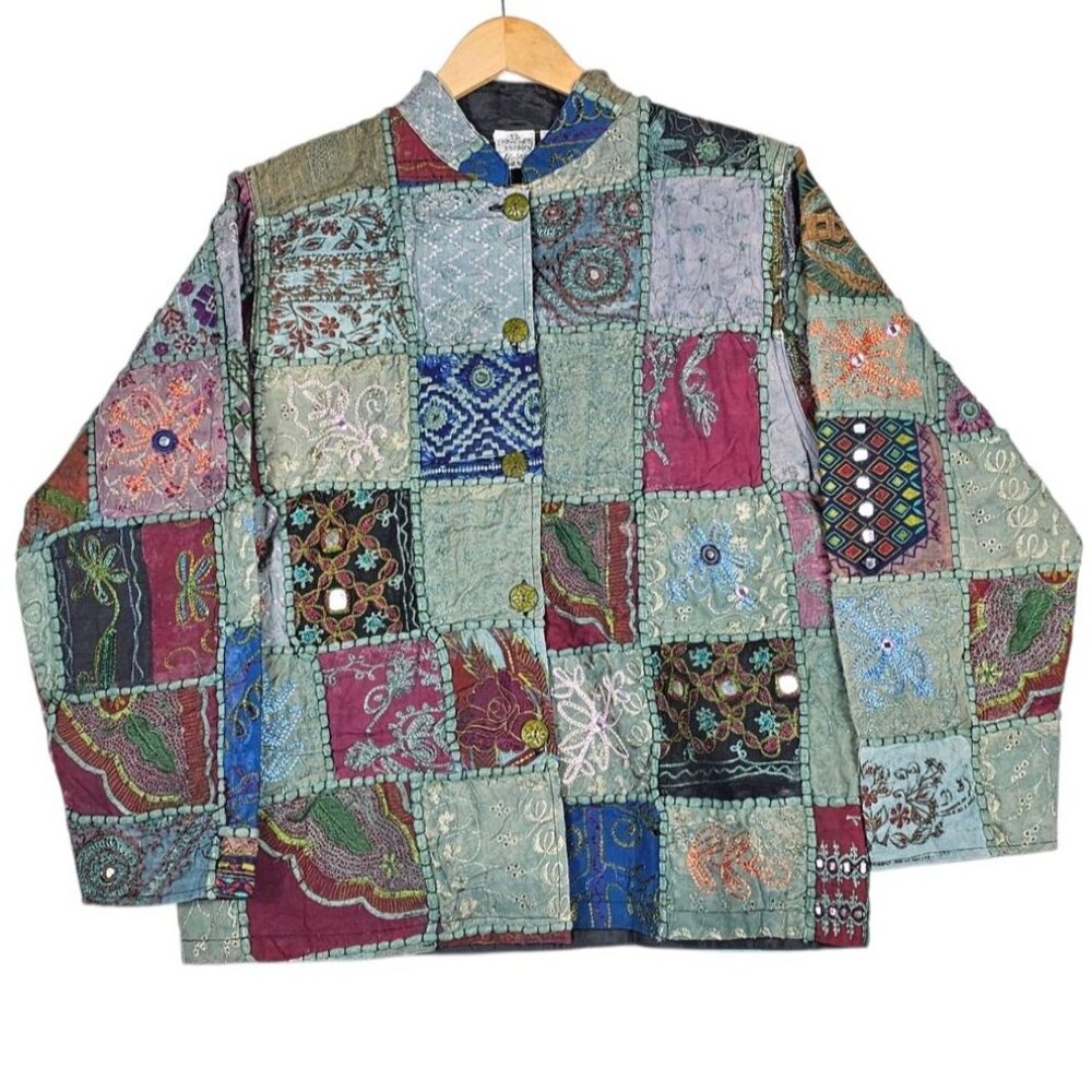 Parsley & Sage Womens Patchwork Jacket M Embroidered Button Down